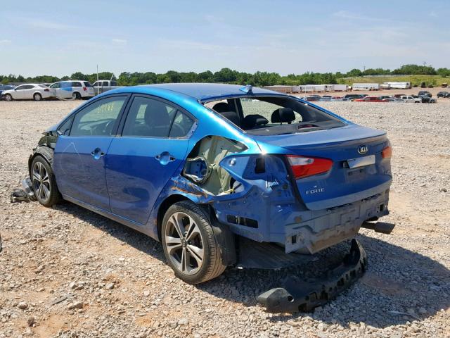 KNAFX4A89F5320086 - 2015 KIA FORTE EX BLUE photo 3