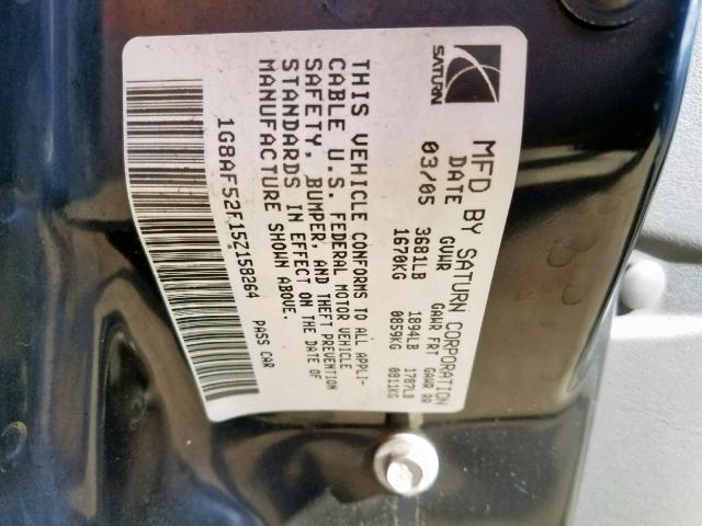 1G8AF52F15Z158264 - 2005 SATURN ION LEVEL SILVER photo 10