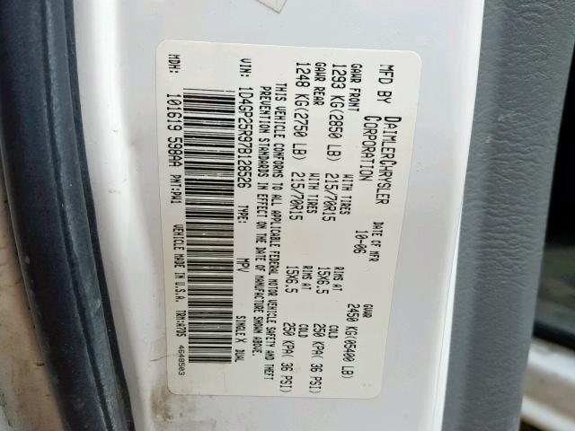 1D4GP25R97B128526 - 2007 DODGE CARAVAN SE WHITE photo 10