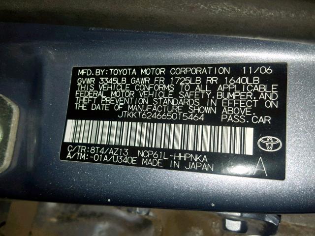 JTKKT624665015464 - 2006 TOYOTA SCION XA BLUE photo 10