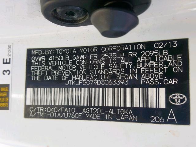 JTKJF5C79D3063393 - 2013 TOYOTA SCION TC თეთრი ფოტო 10