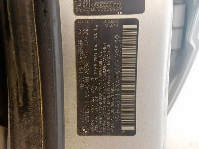 WBADT43433GY99539 - 2003 BMW 525 I AUTO Gümüş foto 10