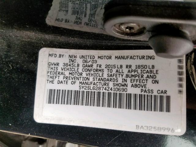 5Y2SL62874Z410690 - 2004 PONTIAC VIBE BLACK photo 10