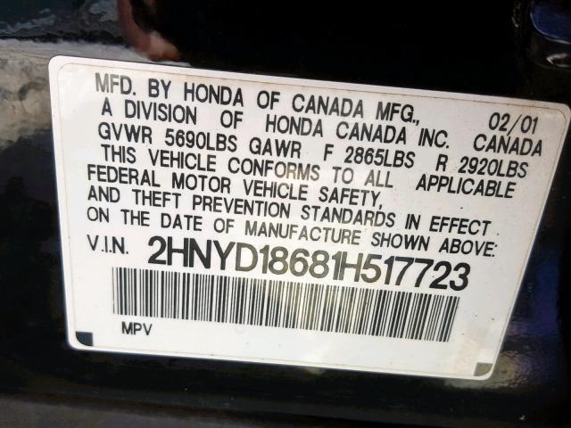 2HNYD18681H517723 - 2001 ACURA MDX TOURIN BLACK photo 10