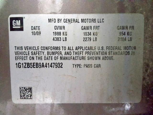 1G1ZB5EB9A4147932 - 2010 CHEVROLET MALIBU LS TAN photo 10