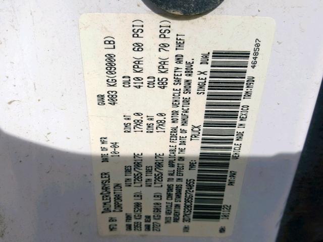 3D7KS28C85G724055 - 2005 DODGE RAM 2500 S Ağ foto 10