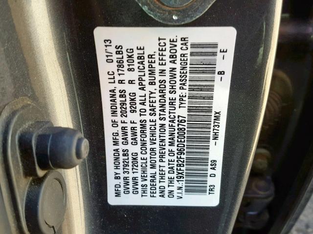 19XFB2F96DE008767 - 2013 HONDA CIVIC EXL შავი ფოტო 10