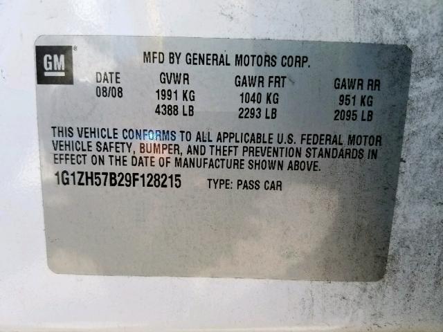 1G1ZH57B29F128215 - 2009 CHEVROLET MALIBU 1LT 白色 照片 10