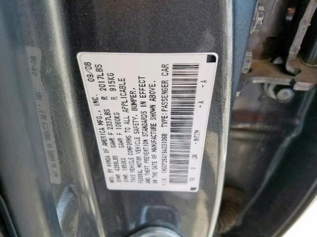 1HGCP26419A031068 - 2009 HONDA ACCORD LXP GRAY photo 10