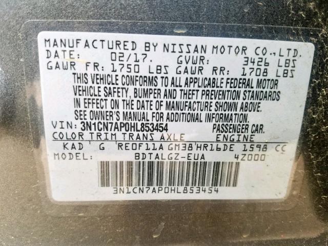 3N1CN7AP0HL853454 - 2017 NISSAN VERSA S GRAY photo 10