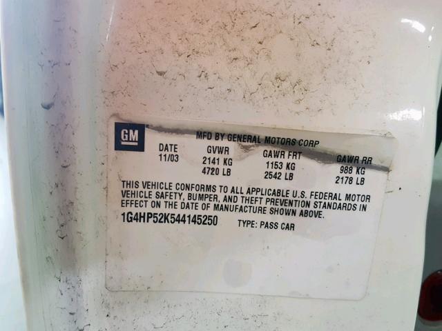 1G4HP52K544145250 - 2004 BUICK LESABRE CU WHITE photo 10