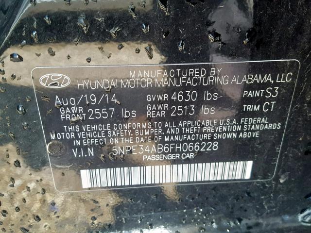 5NPE34AB6FH066228 - 2015 HYUNDAI SONATA SPO BLACK photo 10