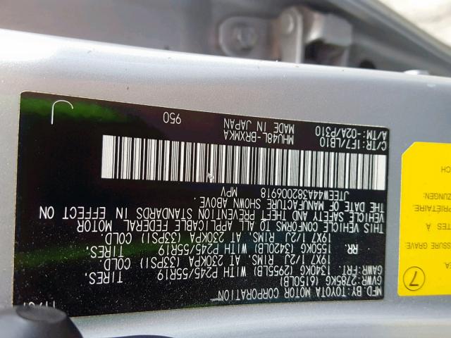 JTEEW44A382006918 - 2008 TOYOTA HIGHLANDER SILVER photo 10