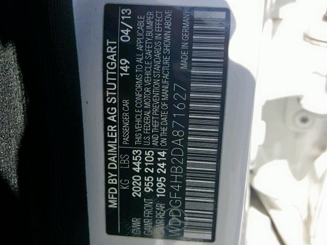 WDDGF4HB2DA871627 - 2013 MERCEDES-BENZ C 250 WHITE photo 10