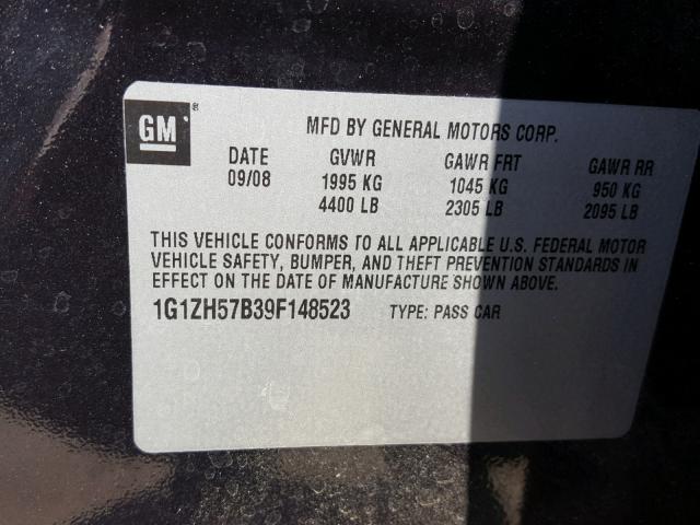 1G1ZH57B39F148523 - 2009 CHEVROLET MALIBU 1LT BLACK photo 10