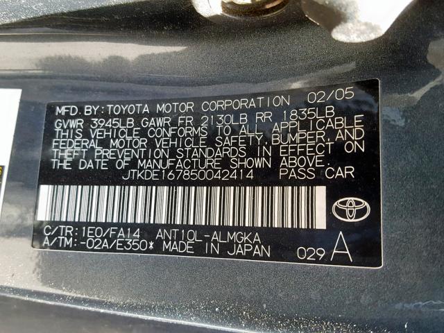JTKDE167850042414 - 2005 TOYOTA SCION TC GRAY photo 10