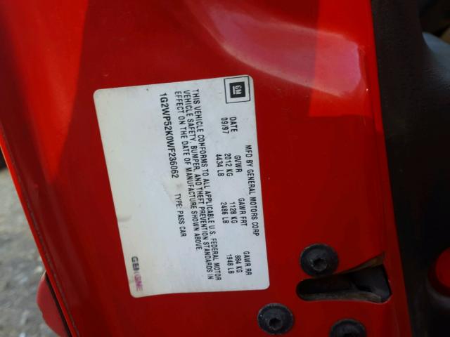 1G2WP52K0WF236062 - 1998 PONTIAC GRAND PRIX RED photo 10