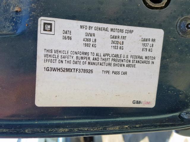 1G3WH52MXTF378926 - 1996 OLDSMOBILE CUTLASS SU GREEN photo 10