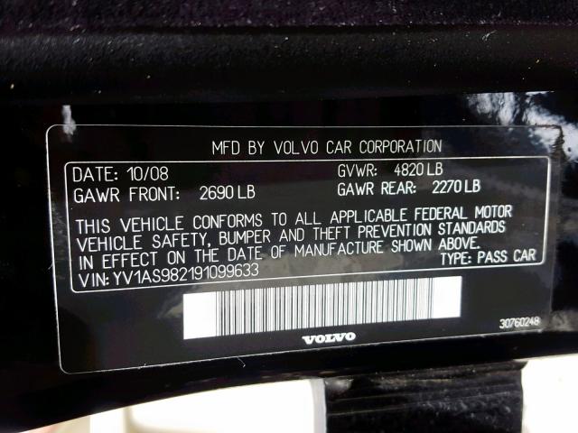 YV1AS982191099633 - 2009 VOLVO S80 3.2 BLACK photo 10