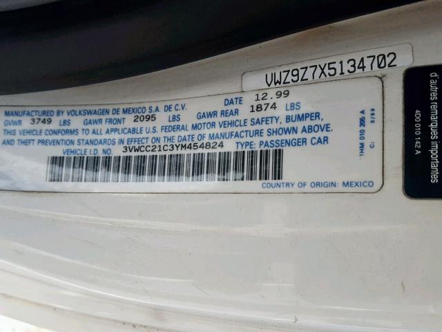 3VWCC21C3YM454824 - 2000 VOLKSWAGEN NEW BEETLE WHITE photo 10