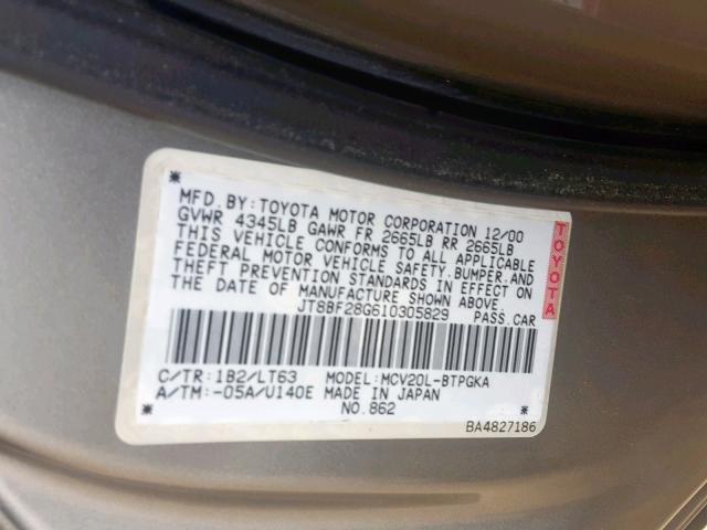 JT8BF28G610305829 - 2001 LEXUS ES 300 SILVER photo 10