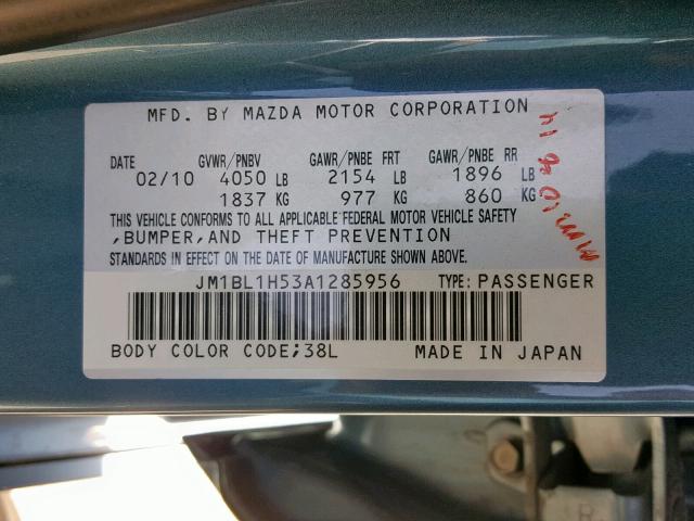 JM1BL1H53A1285956 - 2010 MAZDA 3 S BLUE photo 10