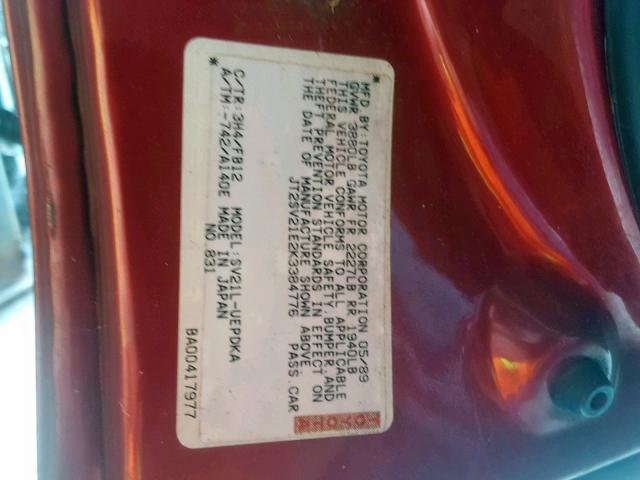 JT2SV21E2K3384776 - 1989 TOYOTA CAMRY DLX 红色 照片 10