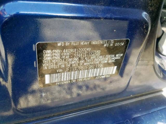 JF1VA2P61F9813396 - 2015 SUBARU WRX STI BLUE photo 10