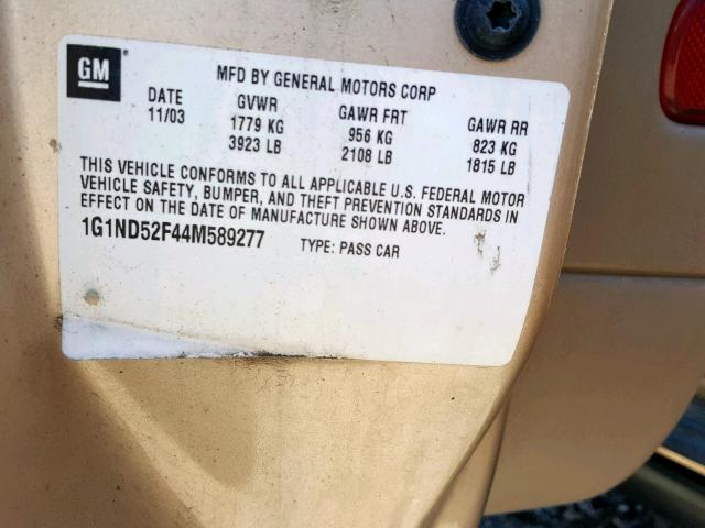 1G1ND52F44M589277 - 2004 CHEVROLET CLASSIC BEIGE photo 10