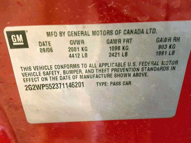 2G2WP552371146201 - 2007 PONTIAC GRAND PRIX RED photo 10