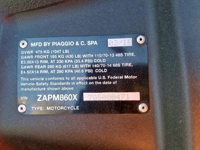 ZAPM860X7G5000471 - 2016 PIAGGIO MP3 500 SP BLACK photo 10