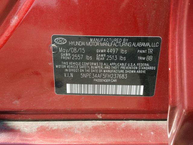 5NPE34AF5FH237683 - 2015 HYUNDAI SONATA SPO RED photo 10