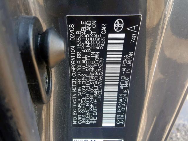 JTKDE167680272439 - 2008 TOYOTA SCION TC GRAY photo 10