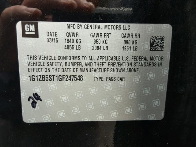 1G1ZB5ST1GF247548 - 2016 CHEVROLET MALIBU LS 黑色 照片 10