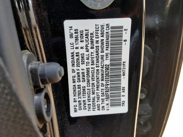 19XFB2F91EE062902 - 2014 HONDA CIVIC EXL 黑色 照片 10
