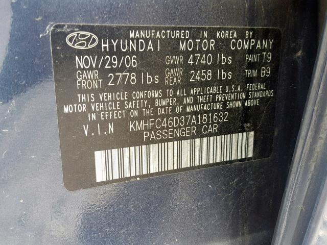 KMHFC46D37A181632 - 2007 HYUNDAI AZERA GLS BLUE photo 10