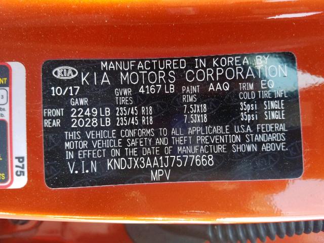 KNDJX3AA1J7577668 - 2018 KIA SOUL ! Narıncı foto 10