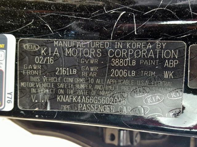 KNAFK4A66G5602006 - 2016 KIA FORTE LX BLACK photo 10