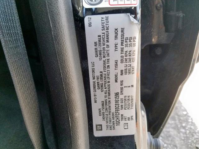 1GCHTCFE0C8161596 - 2012 CHEVROLET COLORADO L BLACK photo 10