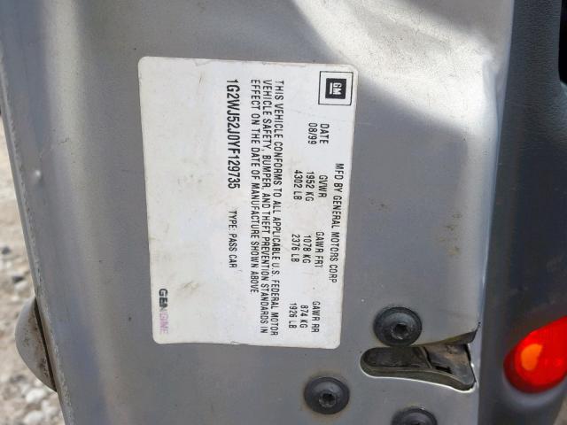1G2WJ52J0YF129735 - 2000 PONTIAC GRAND PRIX SILVER photo 10