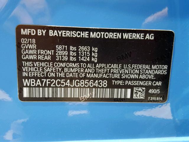 WBA7F2C54JG856438 - 2018 BMW 750 XI BLUE photo 10