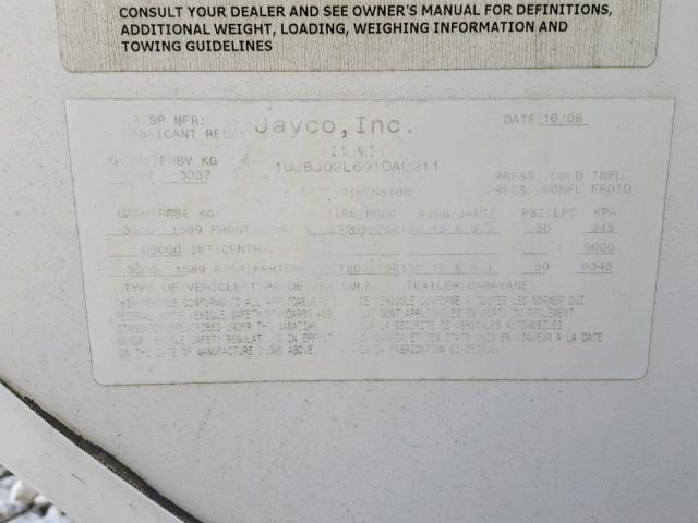 1UJBJ02L691DA0211 - 2009 JAYCO EAGLE  WHITE photo 10