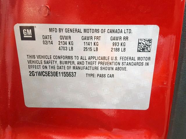 2G1WC5E30E1155637 - 2014 CHEVROLET IMPALA LIM RED photo 10