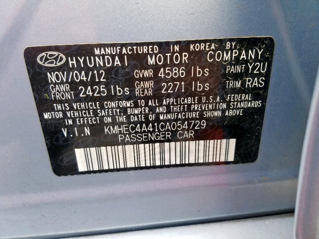 KMHEC4A41CA054729 - 2012 HYUNDAI SONATA HYB BLUE photo 10