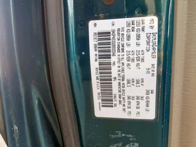 1B4GP45332B555548 - 2002 DODGE CARAVAN SP GREEN photo 10