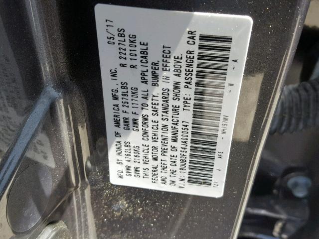 19UUB3F54JA000547 - 2018 ACURA TLX TECH GRAY photo 10