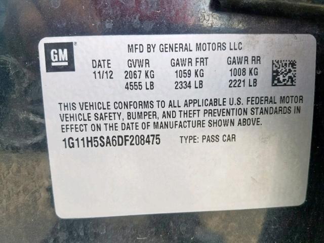 1G11H5SA6DF208475 - 2013 CHEVROLET MALIBU LTZ შავი ფოტო 10