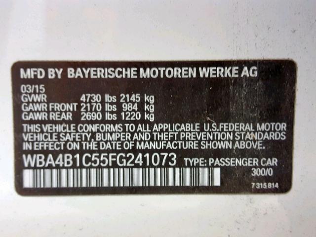 WBA4B1C55FG241073 - 2015 BMW 435 I WHITE photo 10