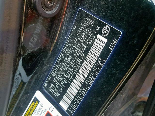 4T1BK1EB8DU052568 - 2013 TOYOTA AVALON BAS BLACK photo 10