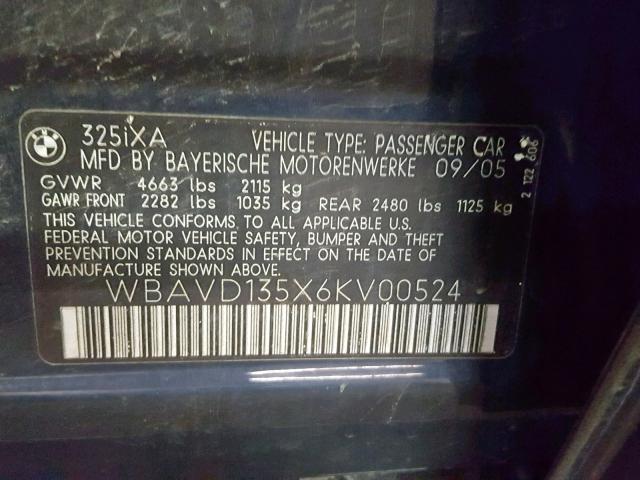 WBAVD135X6KV00524 - 2006 BMW 325 XI BLUE photo 10